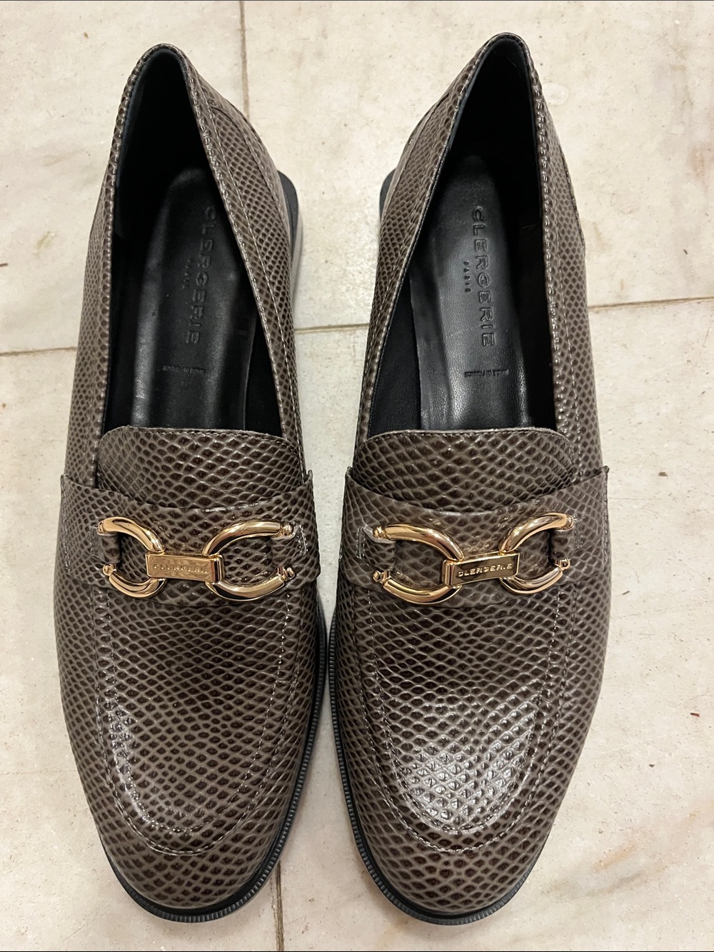 Robert Clergerie Brown Textured Leather Loafers with Gold Hardware
